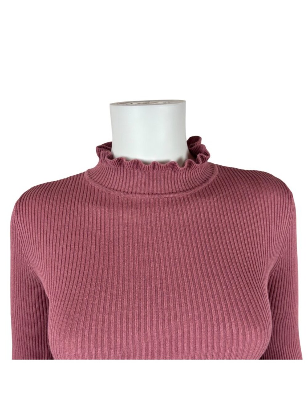 Derek Heart Dusty Rose Turtleneck Womens M Ribbed Ruffle Neck Long Sleeve Shirt - Picture 4 of 10